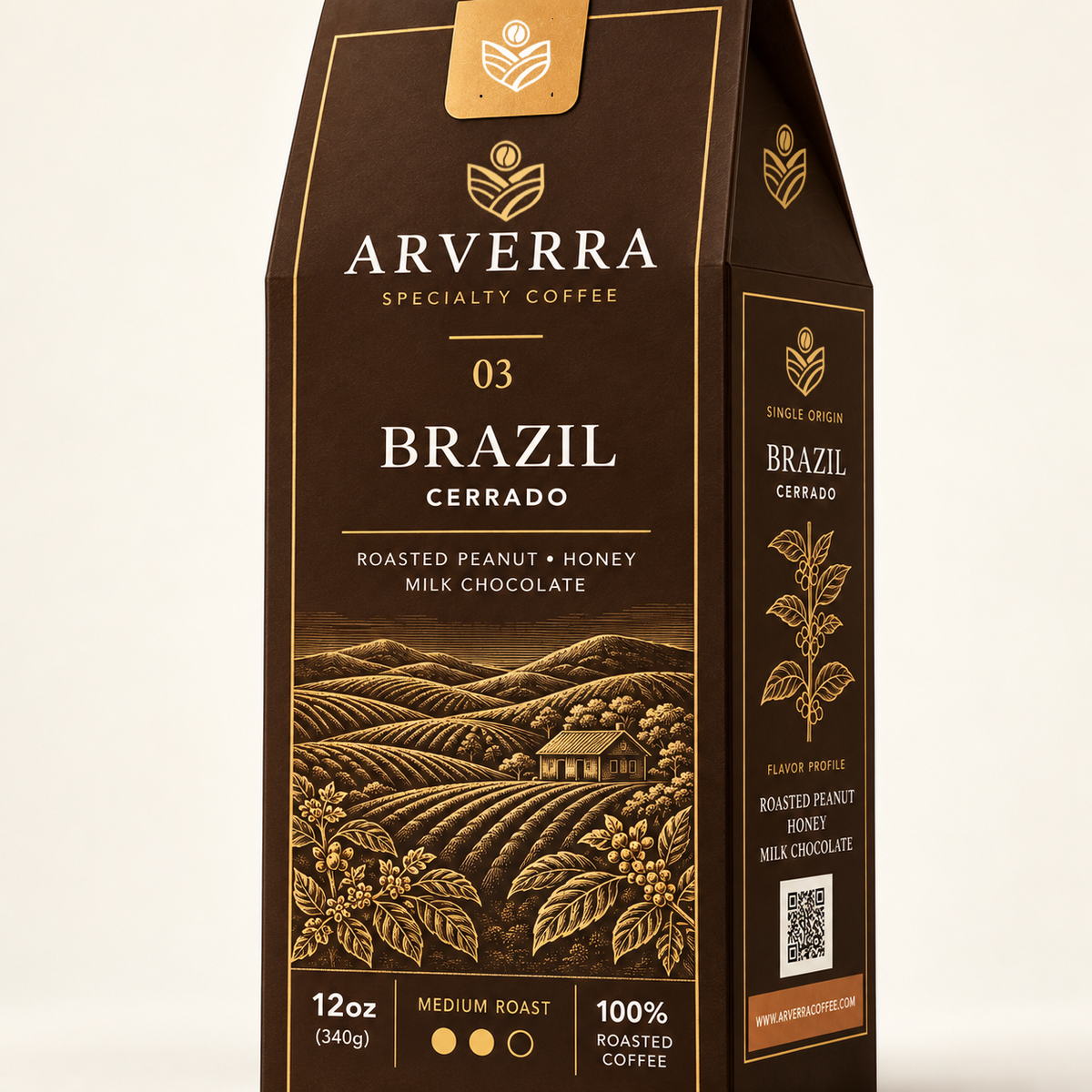 ARVERRA Origin 03 Brazil Cerrado coffee close-up of the Cerrado label and landscape artwork