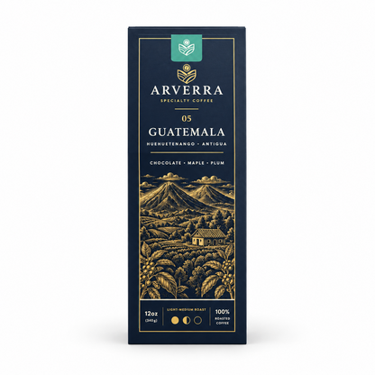 ARVERRA Origin 05 Guatemala coffee 12 oz light-medium roast box on a white background