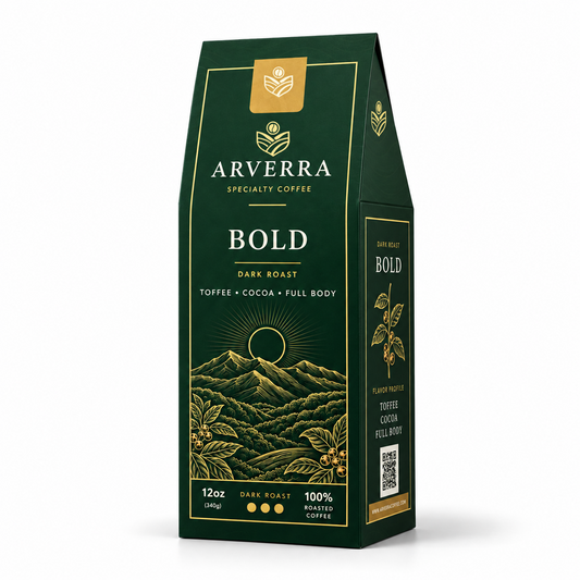ARVERRA BOLD dark roast coffee 12 oz dark roast box on a white background